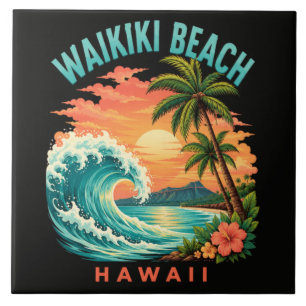 Tropischer Sonnenuntergang am Waikiki-Strand Hawai Fliese