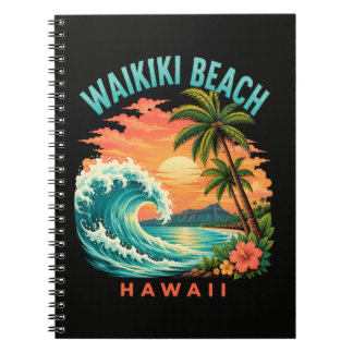 Tropischer Sonnenuntergang am Waikiki-Strand Hawai Notizblock