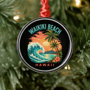 Tropischer Sonnenuntergang am Waikiki-Strand Hawai Ornament Aus Metall