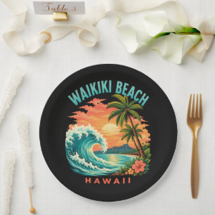 Tropischer Sonnenuntergang am Waikiki-Strand Hawai Pappteller