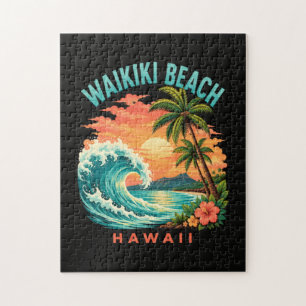 Tropischer Sonnenuntergang am Waikiki-Strand Hawai Puzzle