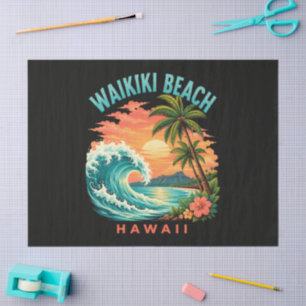 Tropischer Sonnenuntergang am Waikiki-Strand Hawai Seidenpapier