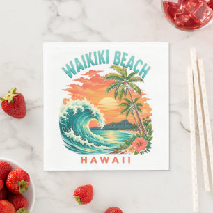 Tropischer Sonnenuntergang am Waikiki-Strand Hawai Serviette