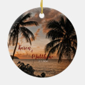 Tropischer Sonnenuntergang Beach Custom Hochzeitst Keramik Ornament (Hinten)