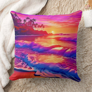 Tropischer Sonnenuntergang: Beach Glow Art Kissen