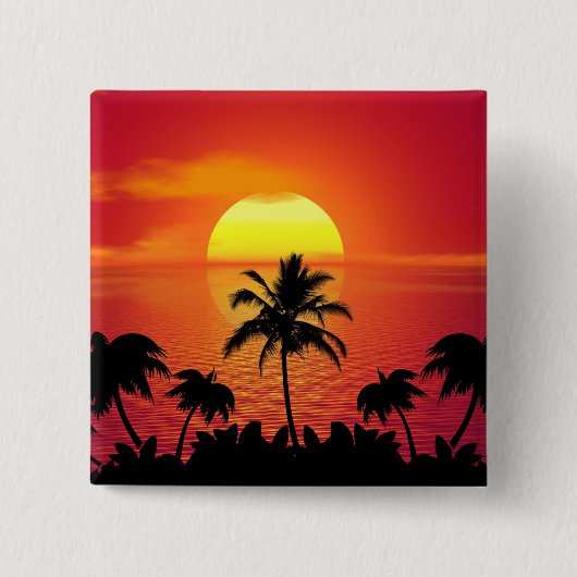 Tropischer Sonnenuntergang Button (Vorderseite)
