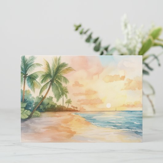 Tropischer Sonnenuntergang Einladung (Stehend Vorderseite)