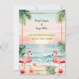 Tropischer Sonnenuntergang floraler Strand mit Fla Einladung