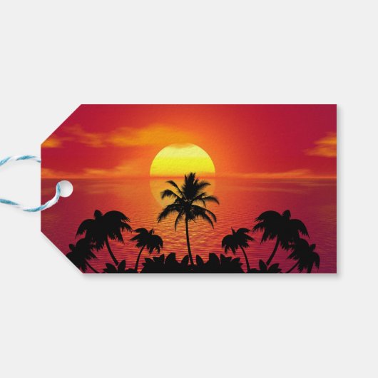 Tropischer Sonnenuntergang Geschenkanhänger (Rückseite Horizontal)