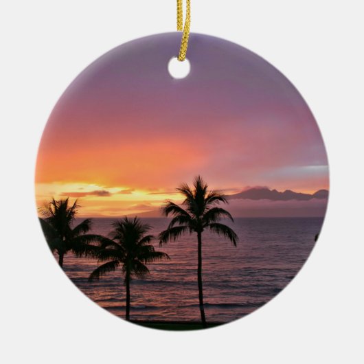 Tropischer Sonnenuntergang Hawaiis auf dem Strand Keramik Ornament (Vorne)