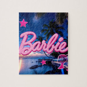 Tropischer Sonnenuntergang im rosa Neonlicht, glam Puzzle