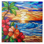 Tropischer Sonnenuntergang im verglasten Stil auf  Fliese (Vorderseite)