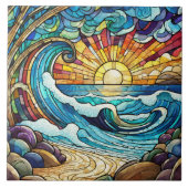 Tropischer Sonnenuntergang im verglasten Stil auf  Fliese (Vorderseite)