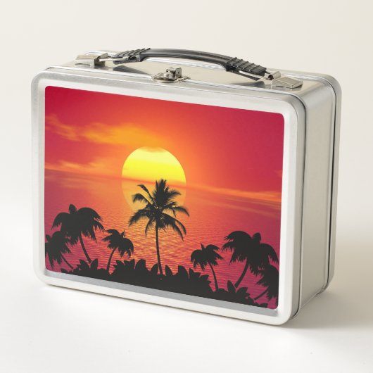 Tropischer Sonnenuntergang Metall Brotdose (Vorderseite)