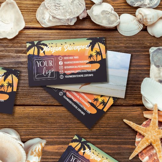 Tropischer Sonnenuntergang mit Ihrem Logo und Foto Visitenkarte