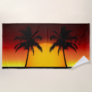 Tropischer Sonnenuntergang mit Palmen Strandtuch