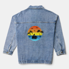 Tropischer Sonnenuntergang mit Palmen und einem Se Jeansjacke