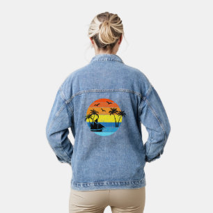 Tropischer Sonnenuntergang mit Palmen und einem Se Jeansjacke