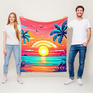 Tropischer Sonnenuntergang mit Regenbogen Fleecedecke