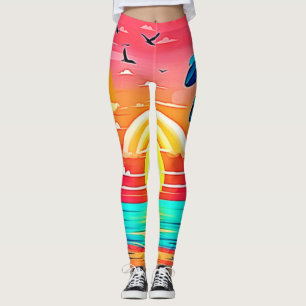 Tropischer Sonnenuntergang mit Regenbogen Leggings