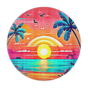 Tropischer Sonnenuntergang mit Regenbogen Schneidebrett
