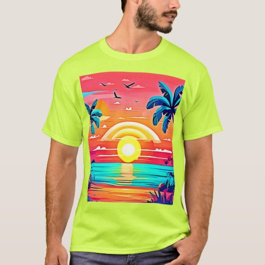 Tropischer Sonnenuntergang mit Regenbogen T-Shirt (Vorderseite)