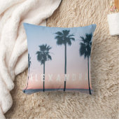 Tropischer Sonnenuntergang Ombre Pink & Blue Palm Kissen (Decke)