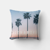 Tropischer Sonnenuntergang Ombre Pink & Blue Palm Kissen (Vorderseite)
