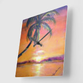 Tropischer Sonnenuntergang Quadratische Wanduhr (Winkel)