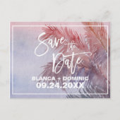 Tropischer Sonnenuntergang Save the Date Ankündigungspostkarte (Vorderseite)