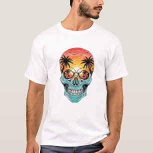 Tropischer Sonnenuntergang-Schädel Strandpalme O T-Shirt