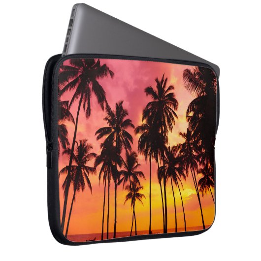Tropischer Sonnenuntergang: Silhouette in Palm. Laptopschutzhülle (Vorne Rechts)