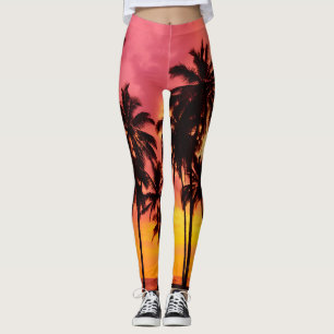 Tropischer Sonnenuntergang: Silhouette in Palm. Leggings