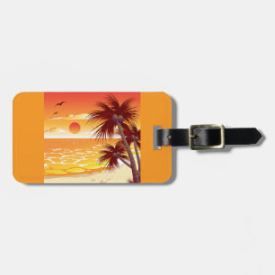 Tropischer Sonnenuntergang Strand Palme Insel Gepäckanhänger