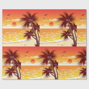 Tropischer Sonnenuntergang Strand Palmen Insel Geschenkpapier