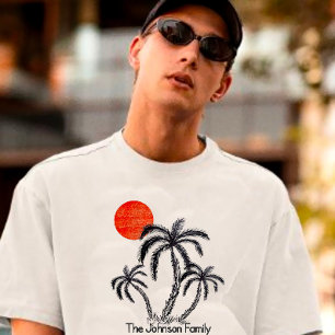 Tropischer Sonnenuntergang Strand Palmenbaum Famil T-Shirt