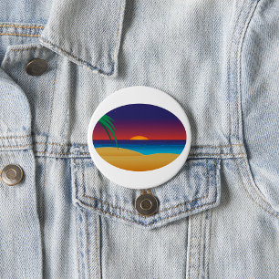 Tropischer Sonnenuntergang Strand Palmenblätter Oz Button