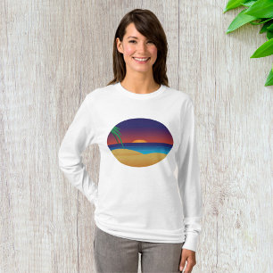 Tropischer Sonnenuntergang Strand Palmenblätter Oz T-Shirt