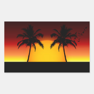 Tropischer Sonnenuntergang und Palmen Rechteckiger Aufkleber