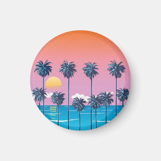 Tropischer Sonnenuntergang: Vintage Beach Illustra Magnet (Vorne)