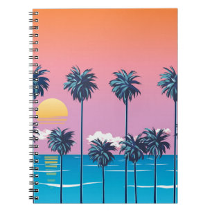 Tropischer Sonnenuntergang: Vintage Beach Illustra Notizblock