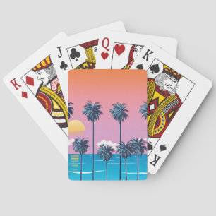 Tropischer Sonnenuntergang: Vintage Beach Illustra Spielkarten