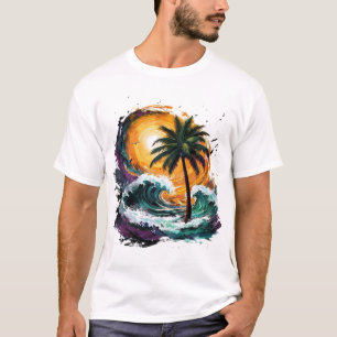Tropischer Sonnenuntergang-Wellen-T - Shirt