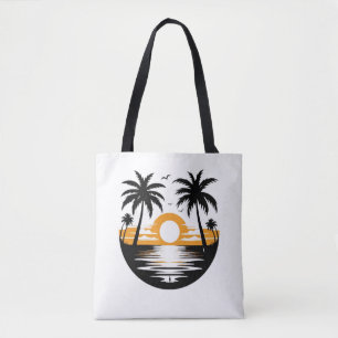 Tropischer Sonnenuntergangsstrand mit Palmen-Silho Tasche
