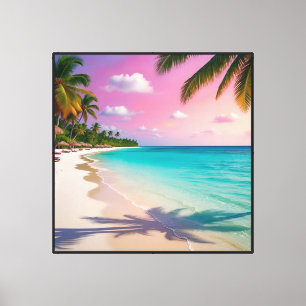 Tropischer Sonnenuntergangsstrand mit Palmen und H Leinwanddruck