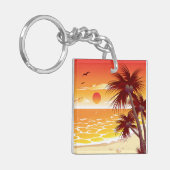 Tropischer Sonnenuntergangsstrand Palmeninsel Schlüsselanhänger (Vorderseite links)
