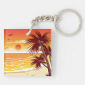 Tropischer Sonnenuntergangsstrand Palmeninsel Schlüsselanhänger (Rückseite)