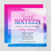 Tropischer Sparkle Rosa Blauer Sweet 16 Einladung (Vorne/Hinten)