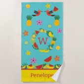 Tropischer Spaß Obst und Blume Strandtuch (Vorderseite)