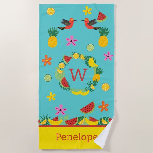 Tropischer Spaß Obst und Blume Strandtuch (Vorderseite)